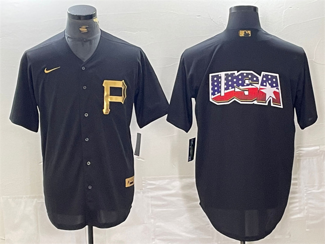 Men's Pittsburgh Pirates Black Team Big Logo Cool Base Stitched Baseball Jersey